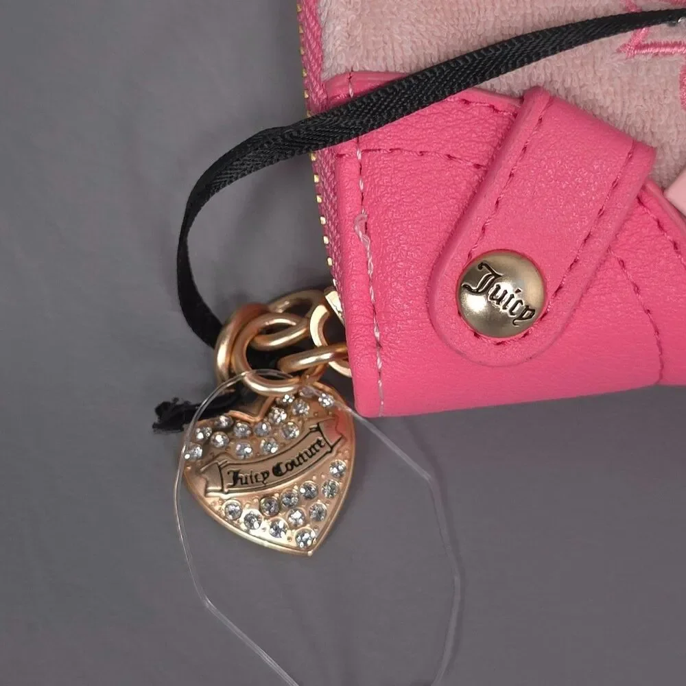 JUICY COUTURE Womens New Wallet Pink Rhinestone Logo Zip Around 13JCD5YMX-TCD
